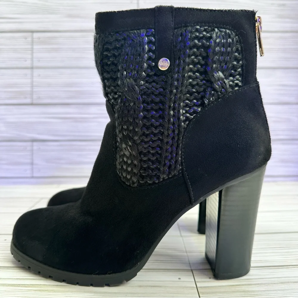 Juicy Couture Lupia Ankle Boots Size 8 Block Heel Sweater Knit Faux Zip Up - Picture 5 of 15